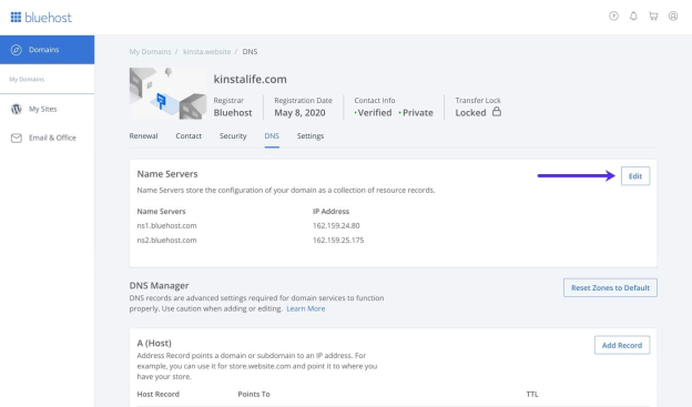 Kinsta Nameservers : 