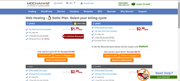 Order Hosting from MochaHost: Hosting Package