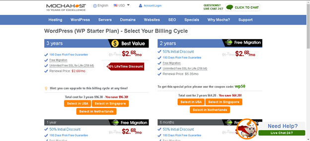 Order Hosting from MochaHost : Billing Cycle