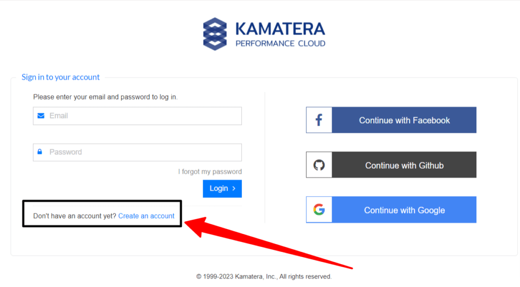 Create an Account Kamatera