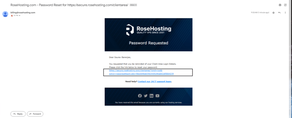 link to reset password