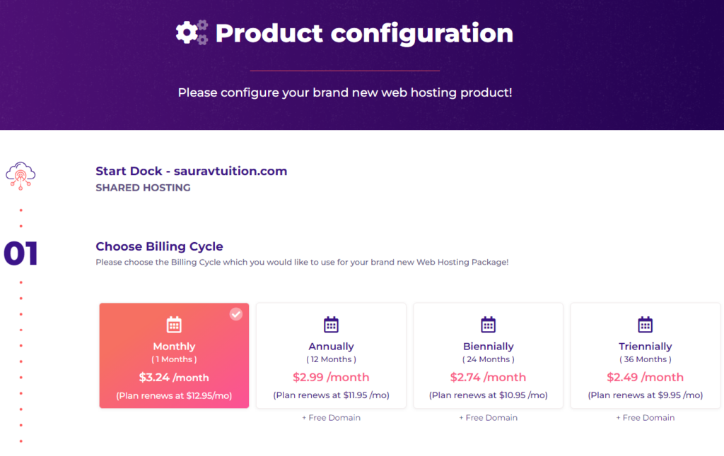 product configuration page