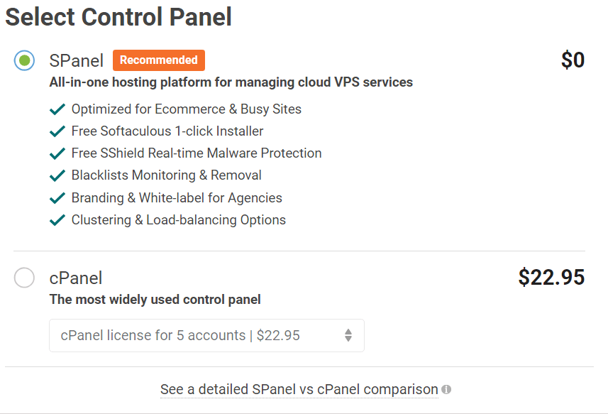 Scalahosting select control panel