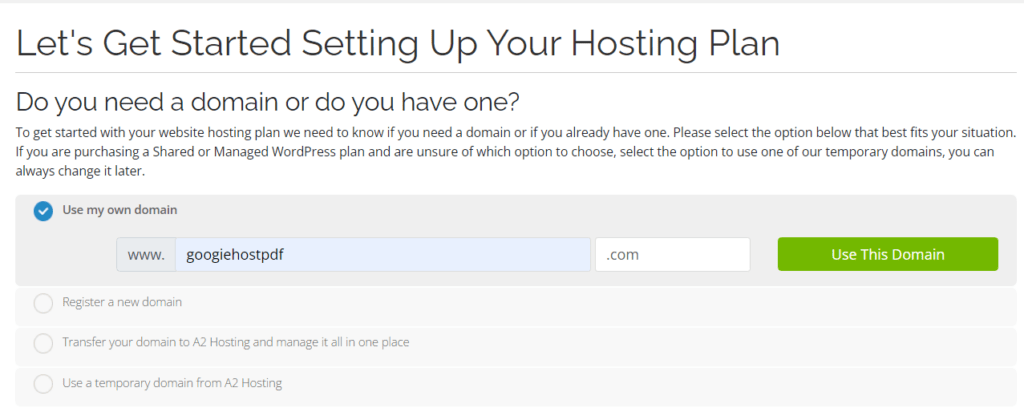 A2 Hosting domain register