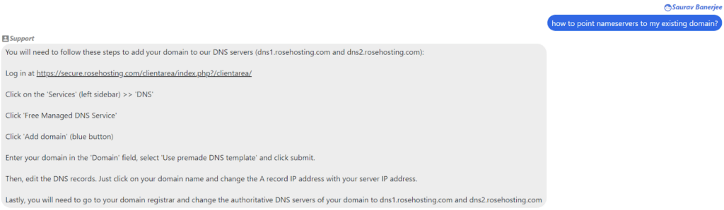 How do I point to the RoseHosting NameServers in my domain?