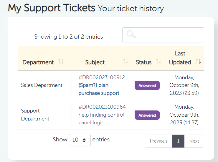 My Support Tickets
