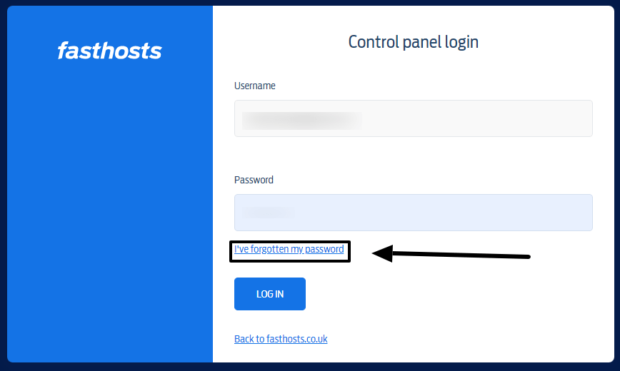 hover over and click I’ve forgotten my password