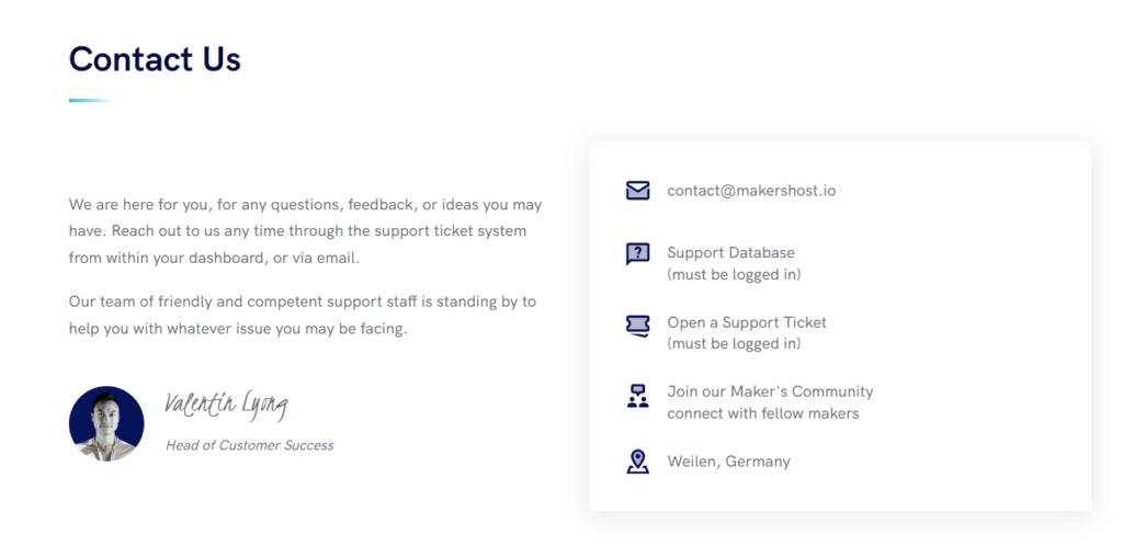 MakersHost Customer Support