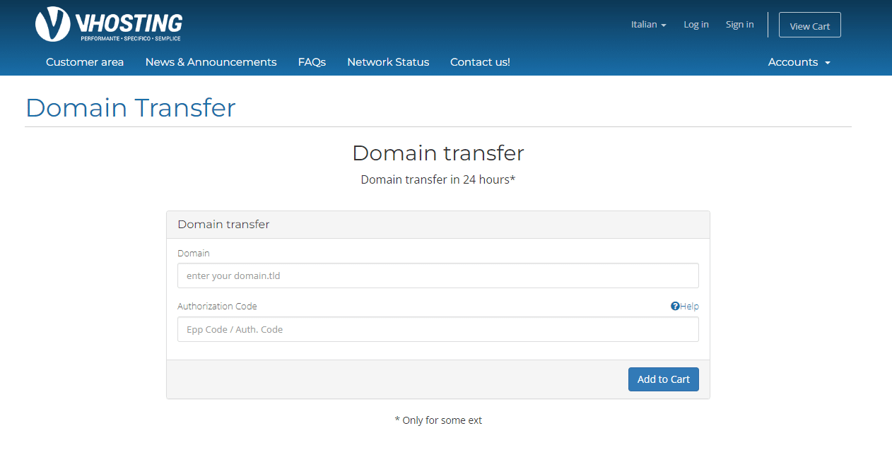 Vhosting Transfer Domain