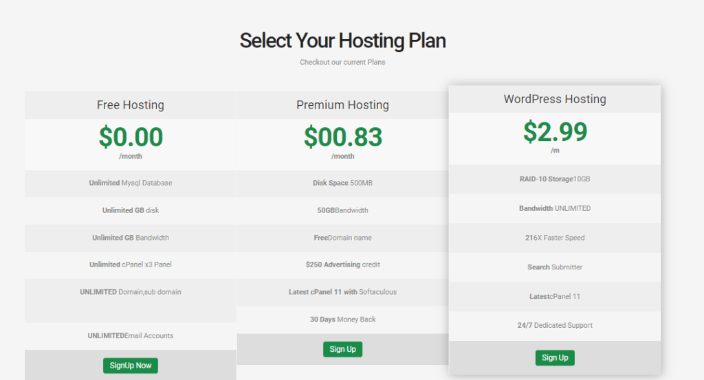 UltimateFreeHost Plans