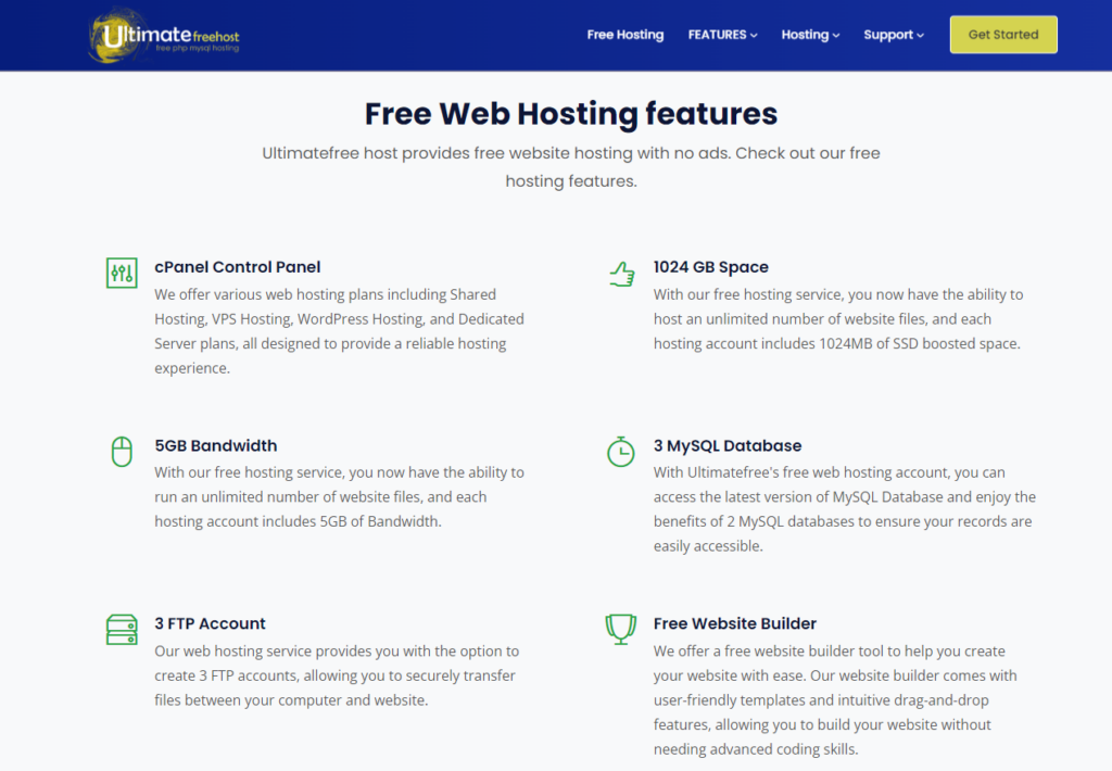 UltimateFreeHost Features