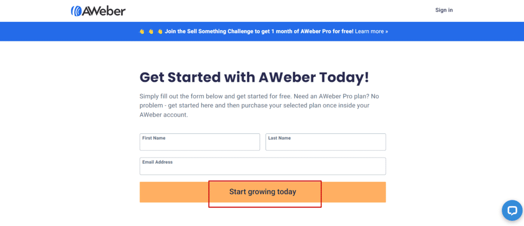 30 Day Free Trial from AWeber Step 2