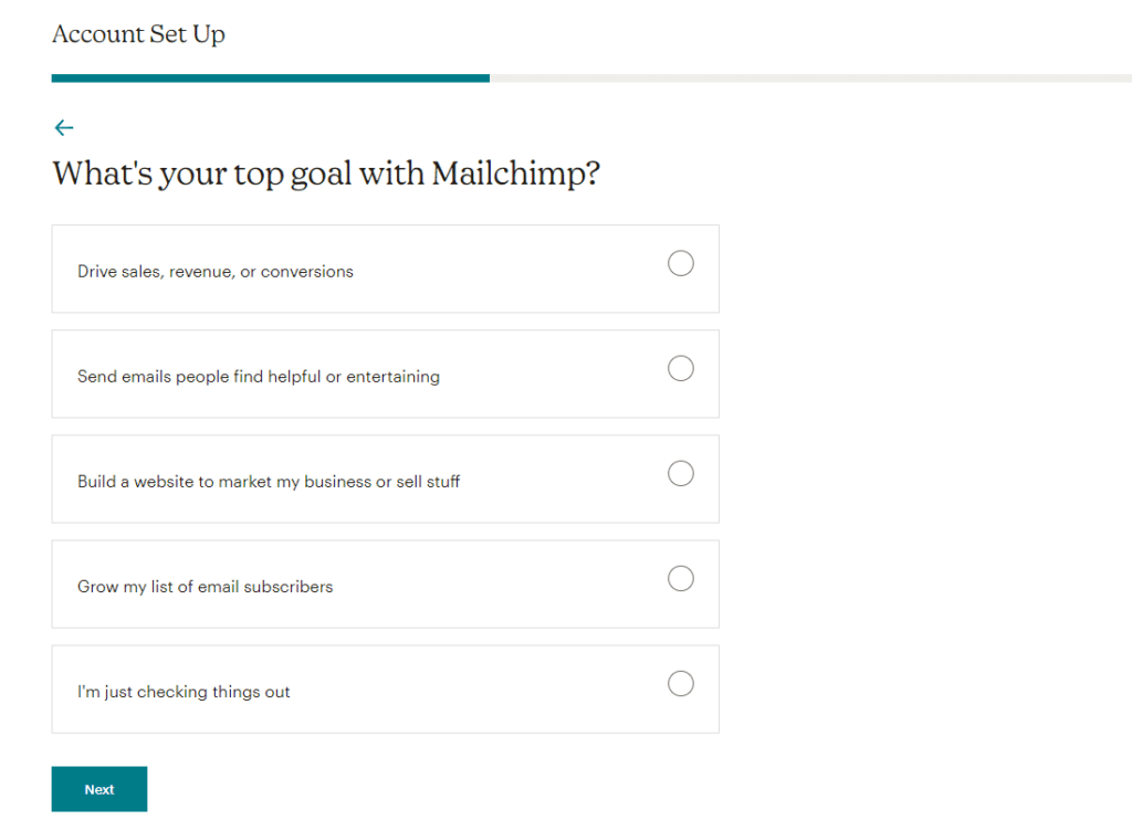 Mailchimp multi-choice questions about your business