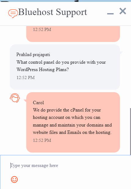 Bluehost Chat Box Support