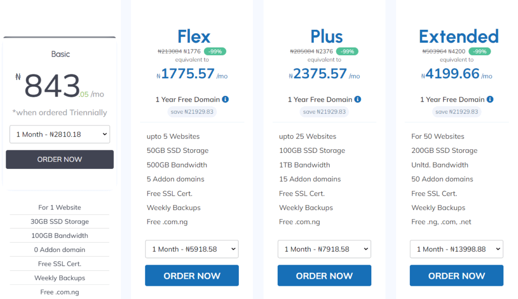 NomfroHost Shared Hosting Plans