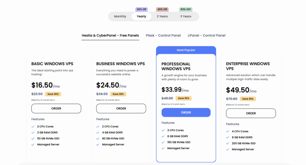 UltaHost RDP Plans