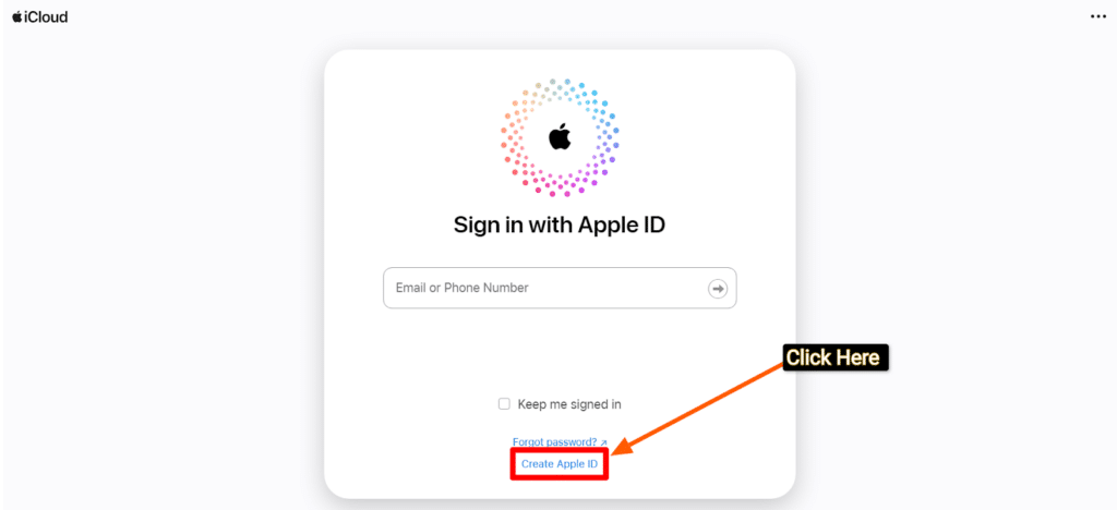 Appuyez sur le bouton Créer un identifiant Apple