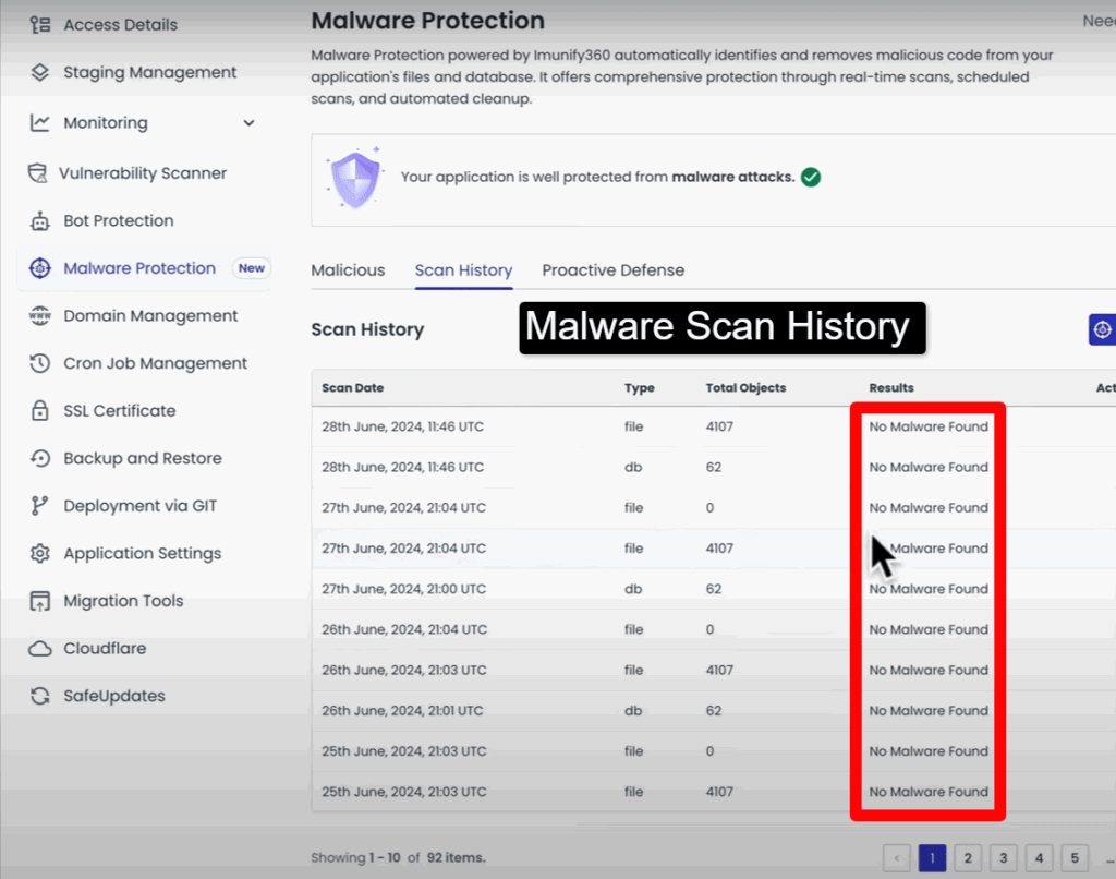 Malware Scan History