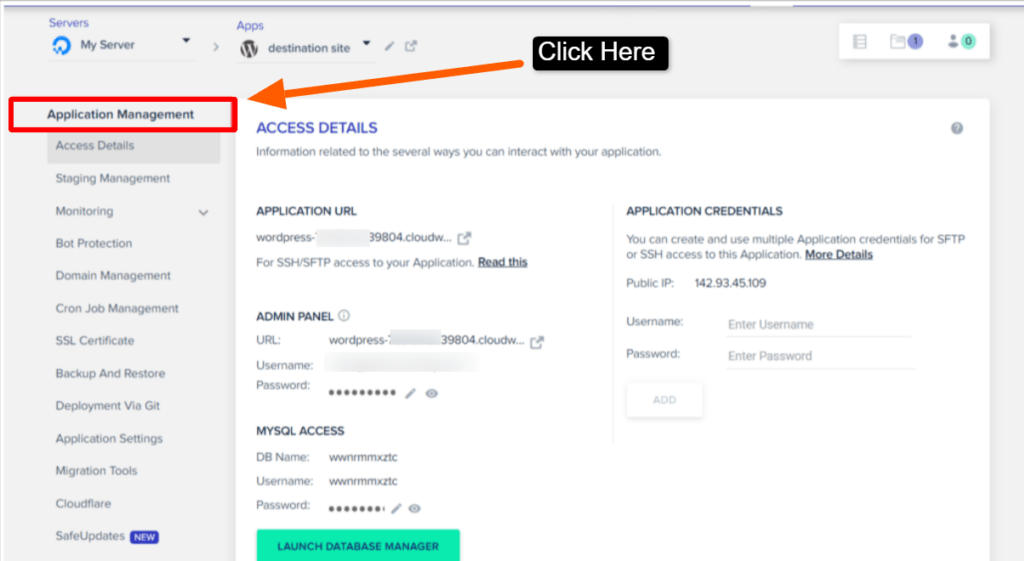 Go to Application Management