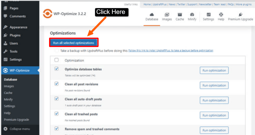 Now Click Run all selected optimizations button to initialize the process