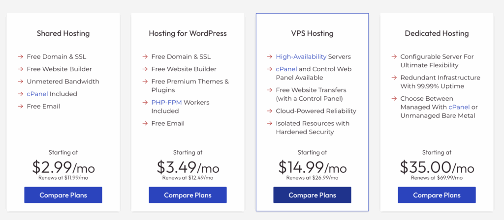 InmotionHosting Review 3 InmotionHosting Plans