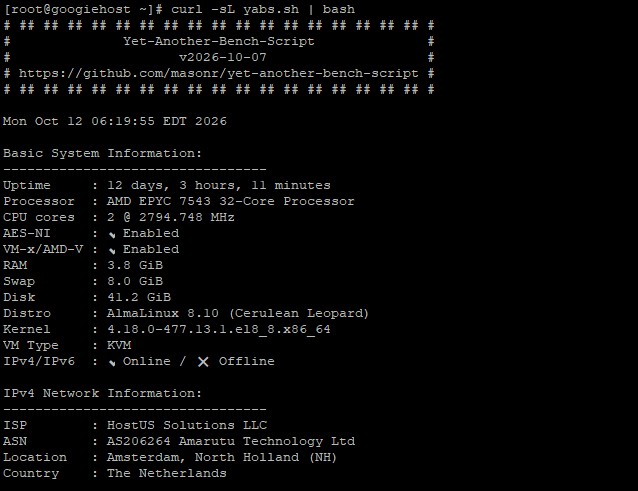  Yet-Another-Bench-Script (YABS) tool to collect the server's system information