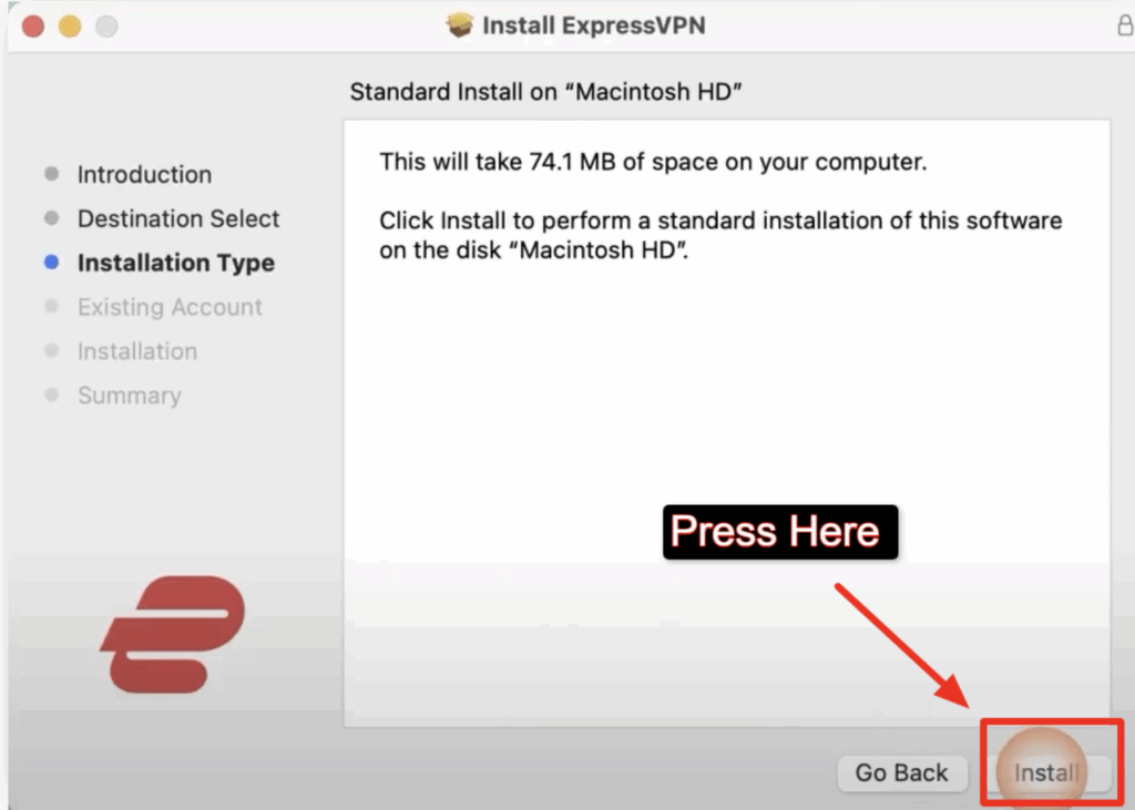 Click on the install button