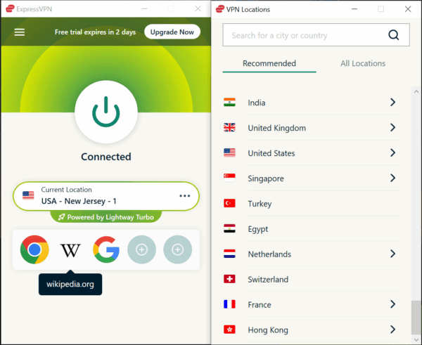 ExpressVPN User Interface location