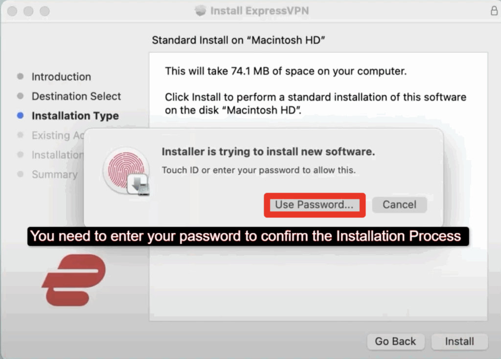 Now, as you do so, a screen pops up asking you for the device password