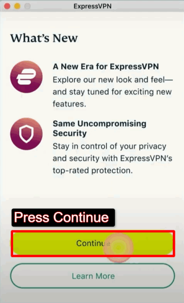 Press the Continue tab