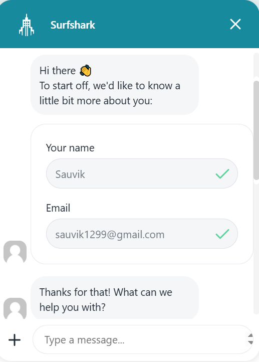 Surfshark LiveChat