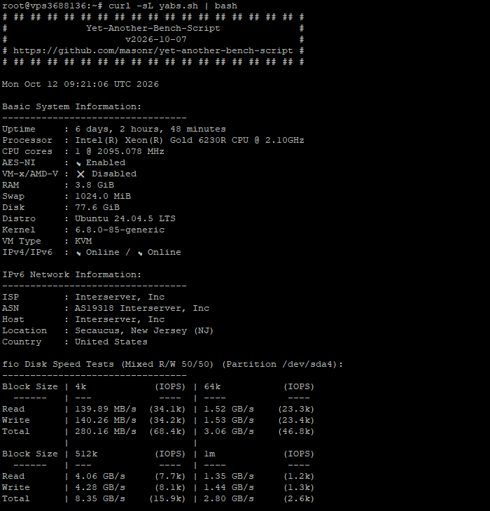 System Specifications & Disk Speed Testing Using YABS