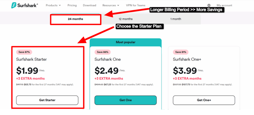 Select the Starter Plan