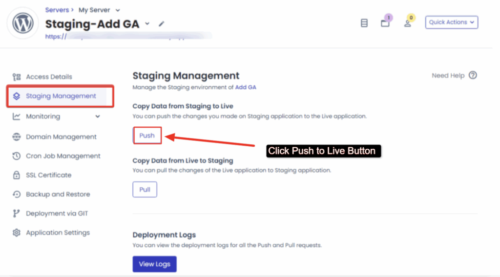 Go to the Staging Application