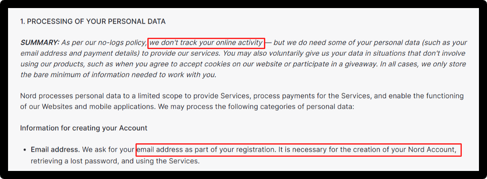 No user log policy