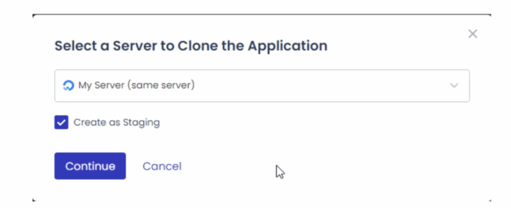 Once you have clicked on the create staging button