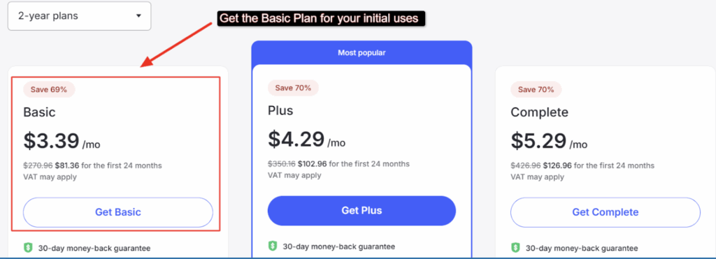Once you select the plan, click on Get Basic to proceed