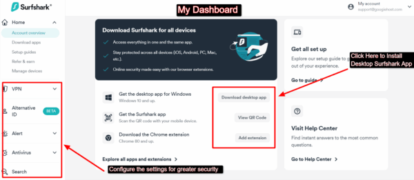 Surfshark dashboard
