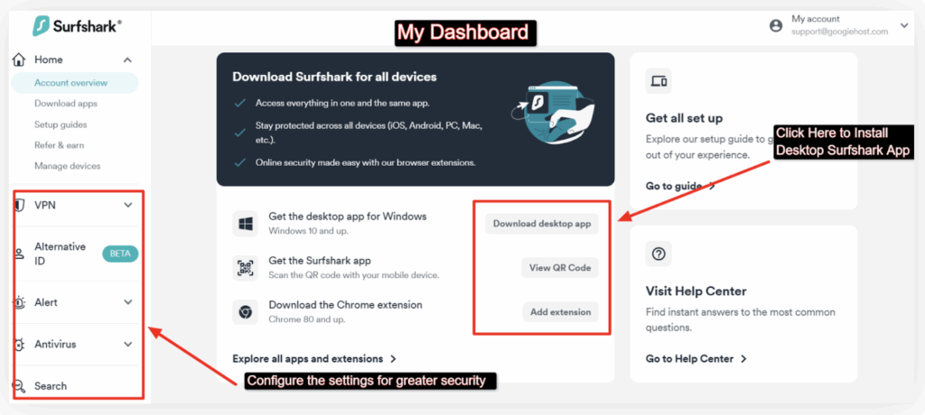 Click at the Download Desktop App button to get the Surfshark app