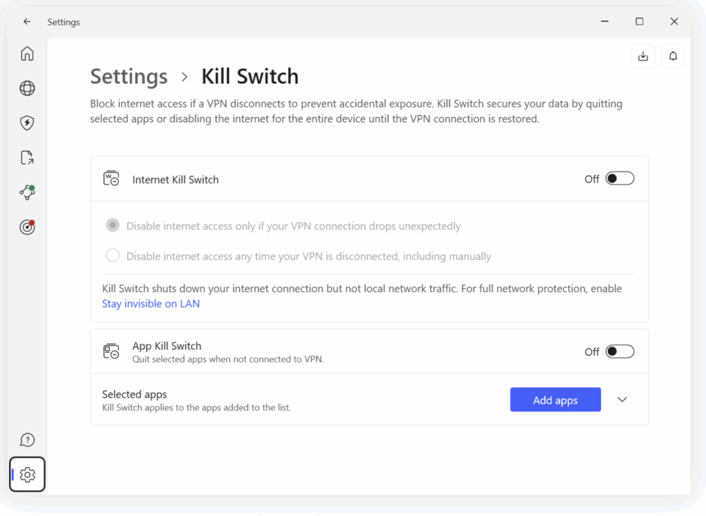 Enable Kill Switch, Threat Protection, Auto-Connect