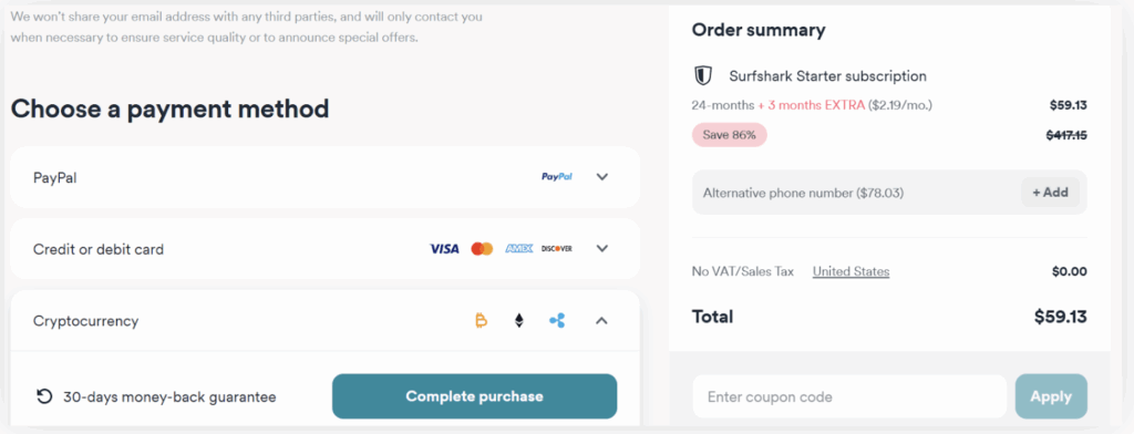 Surfshark Payment