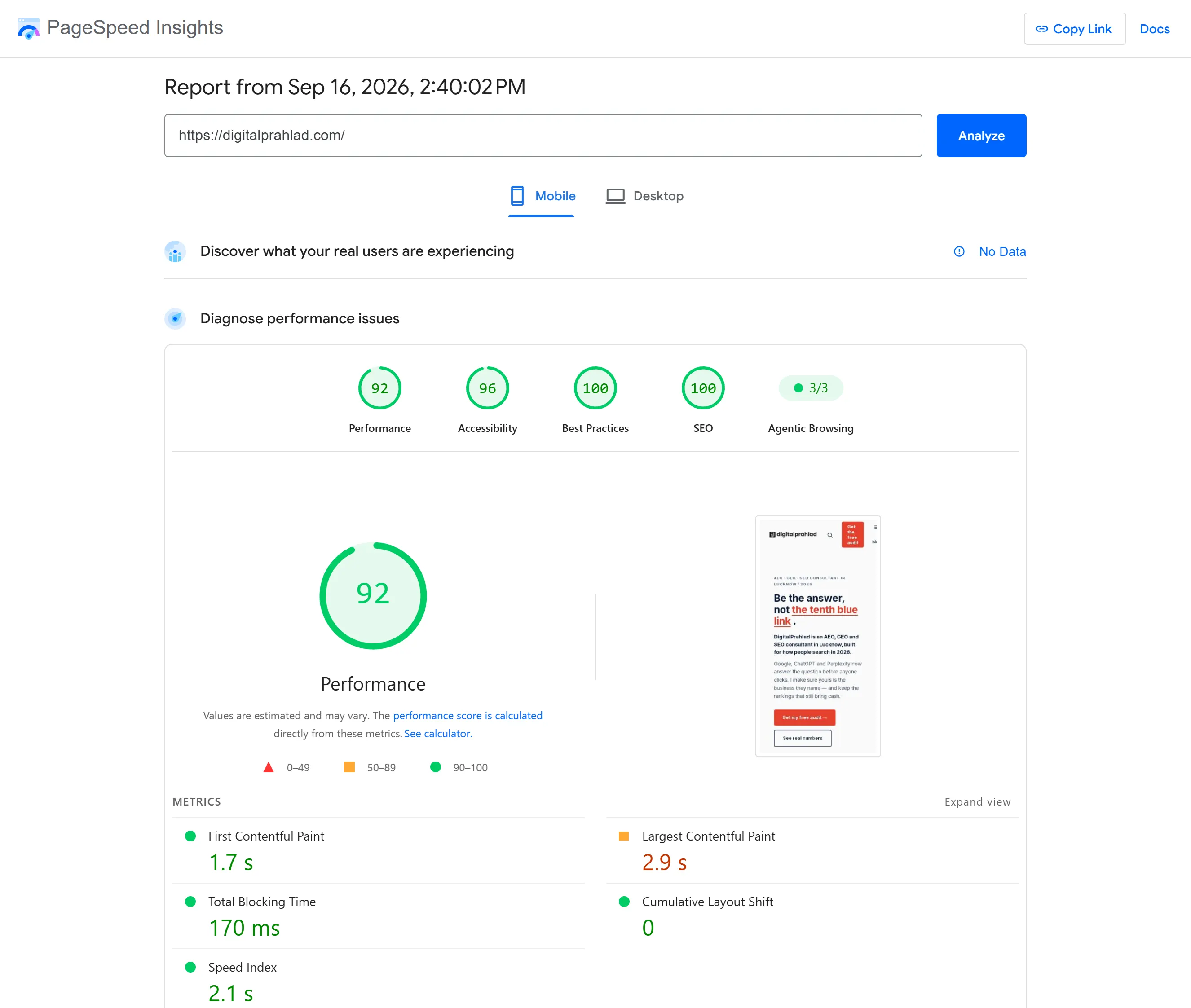 YouStable Review 2026 - Tested for Speed, Support, Value 8 pagespeed mobile
