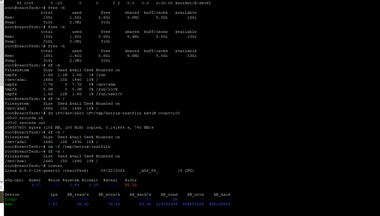 Checking Server Memory, Disk Space, Disk Write Speed & CPU Activity