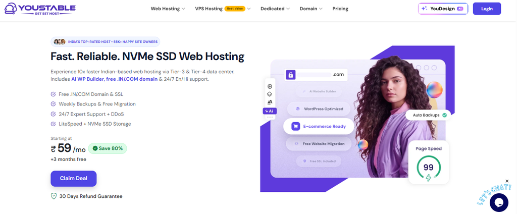 YouStable Review 2026 - Tested for Speed, Support, Value 2 youstable landing page