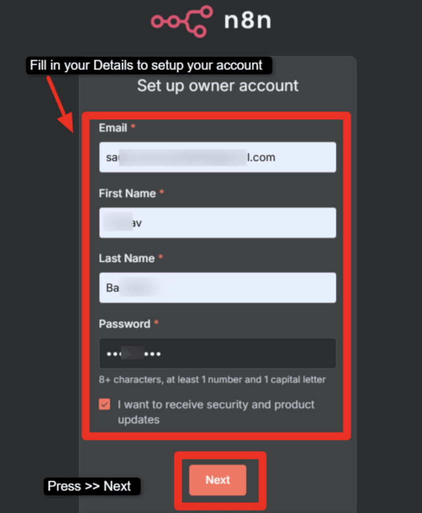 Add your registered email id, your name and generate a password