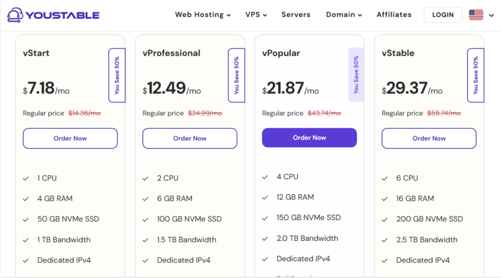 Go to the official website of YouStable n8n VPS Hosting