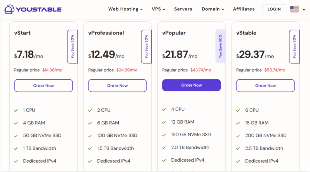 Go to the official website of YouStable n8n VPS Hosting