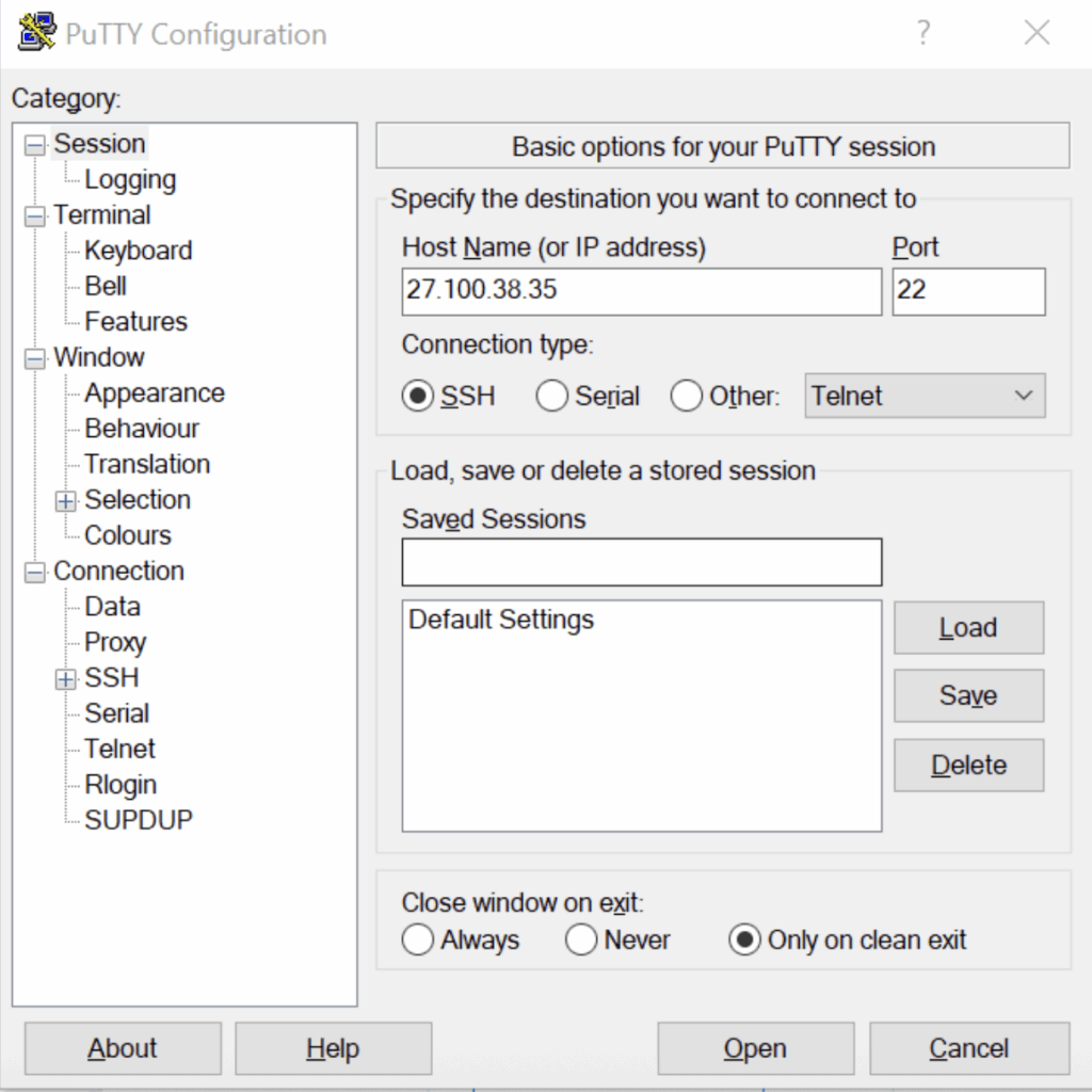 Now after installing, Open Putty