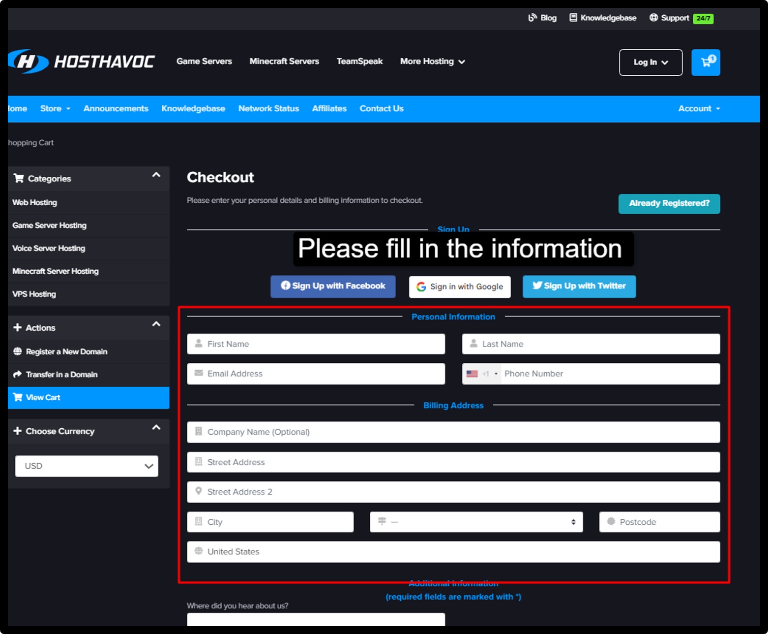 Sign up with your email and create a HostHavoc account.