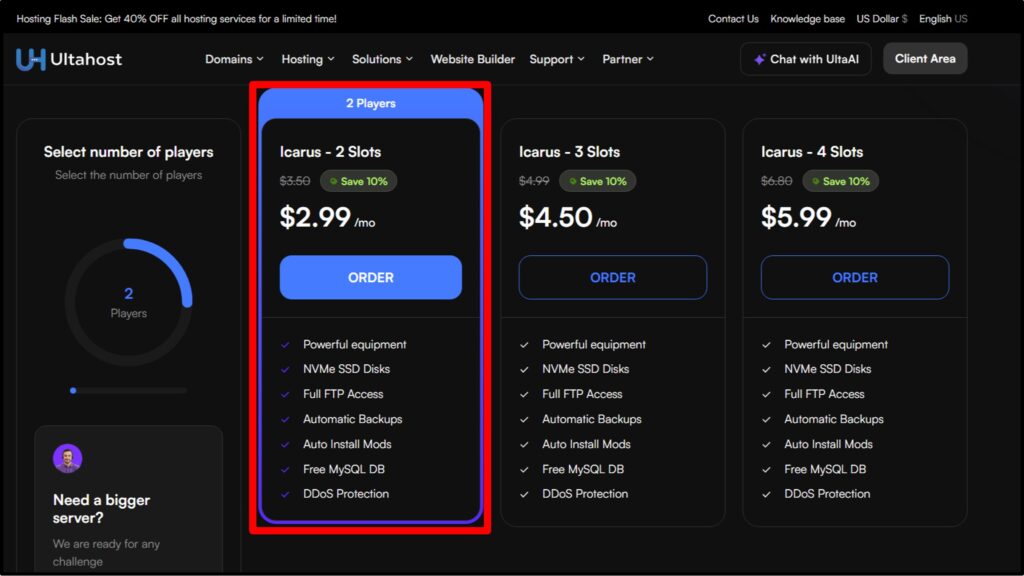 Ultahost Best Icarus Game Server plans